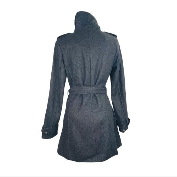 SAM EDELMAN Ladies Double Breasted Trench Wool Belted Flared Logo Buttons Gray - Picture 4 of 11